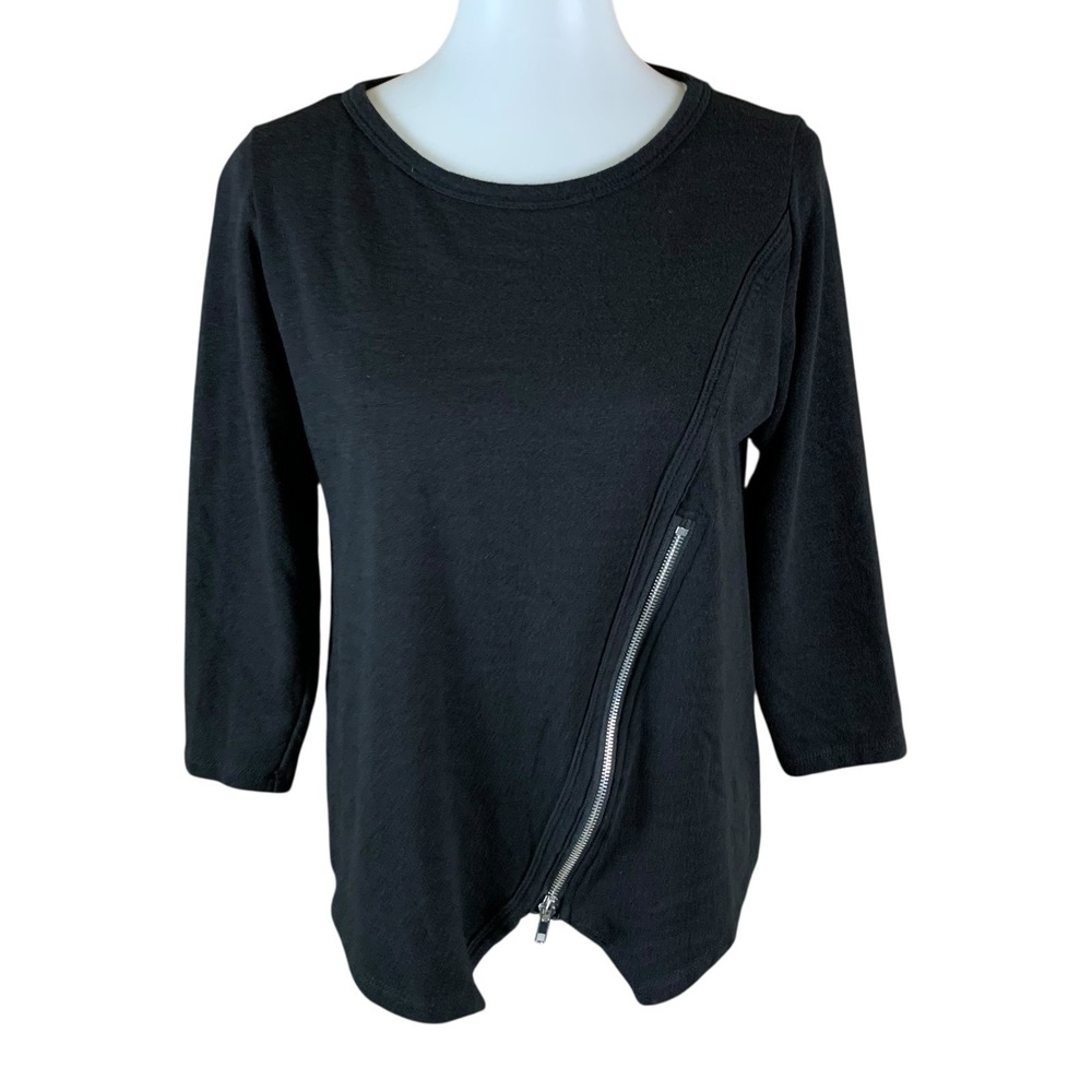 Comfy USA Black Asymmetrical Zip Top Stretch‎ Lounge Minimalist Small
